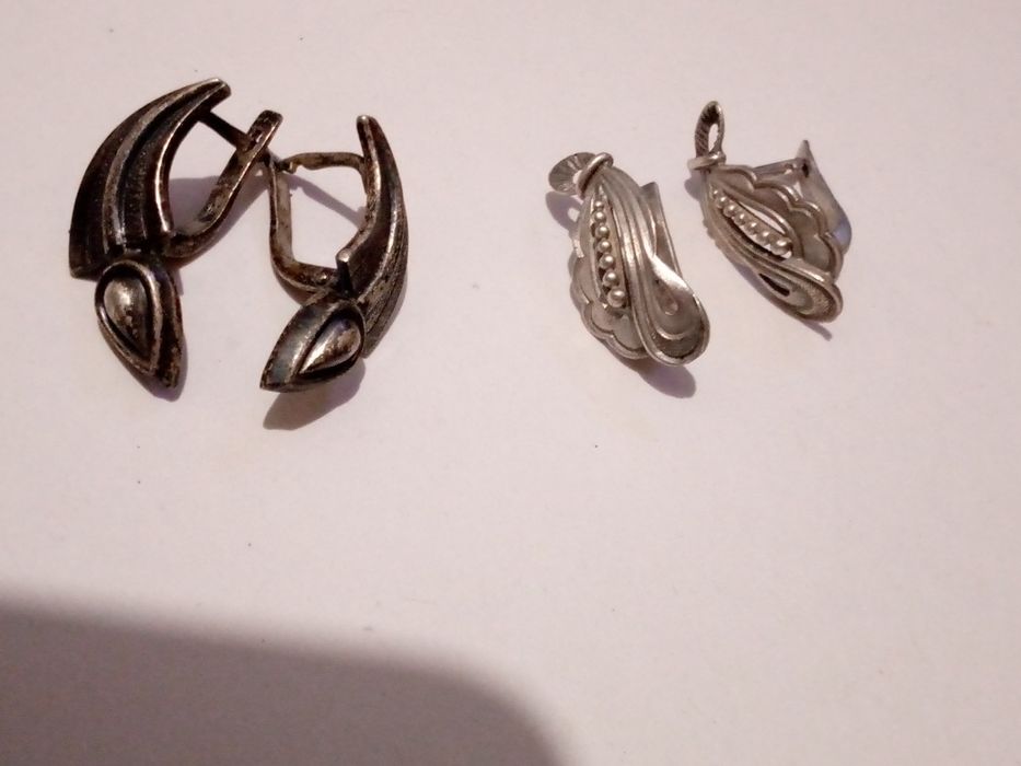 Серебро СССР, серебряные янтарные серьги СССР