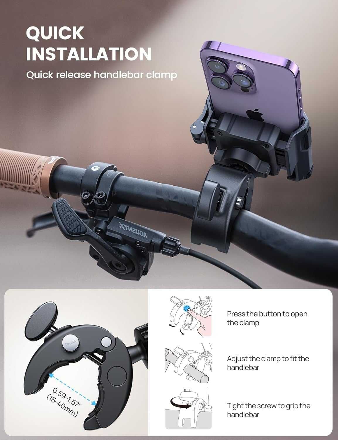 Lamicall BP09 Uchwyt rowerowy na telefon 4,7-7" iPhone Samsung Xiaomi