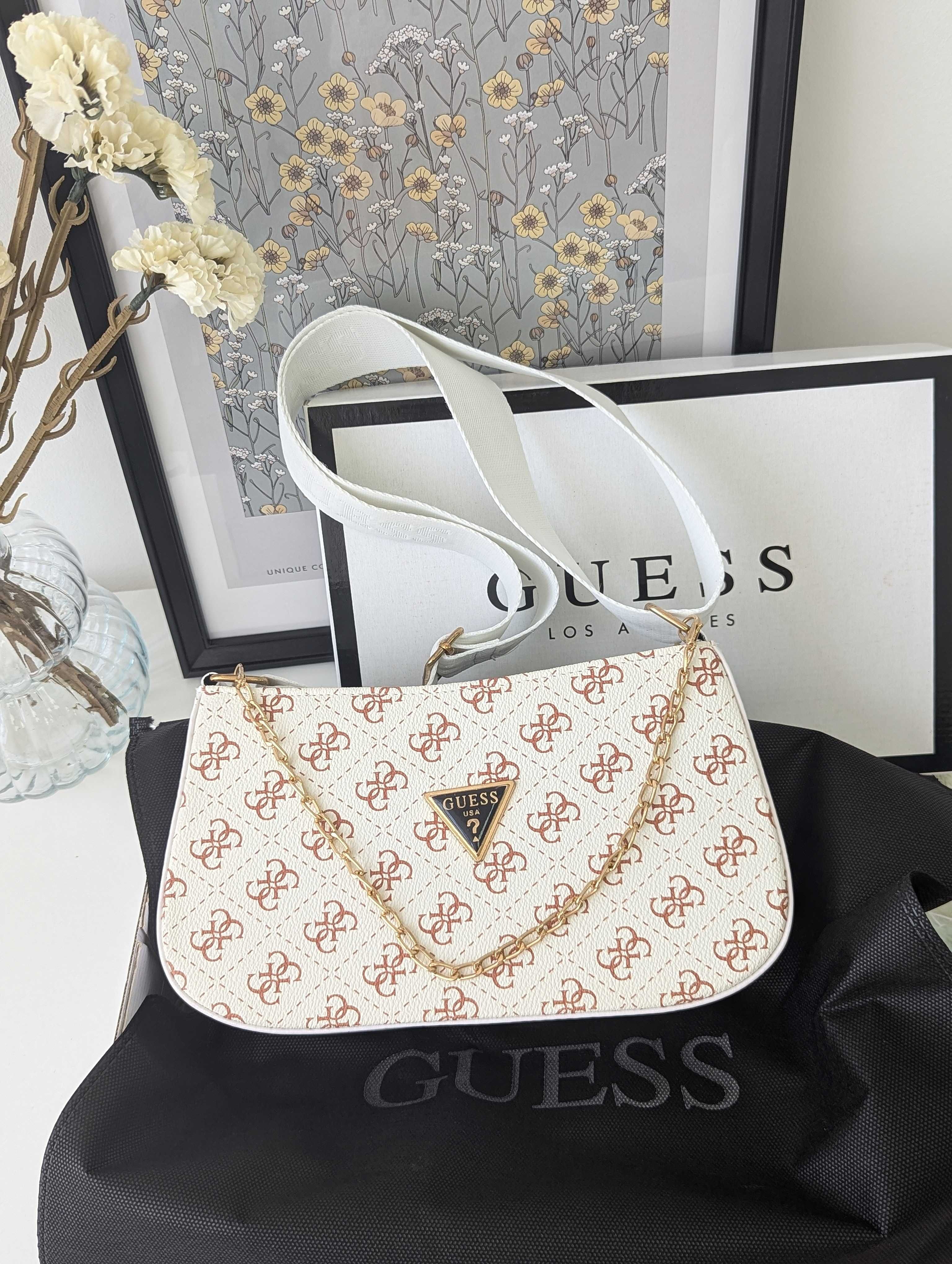 Жіноча сумка Guess багет через плечо Гесс белый , снежный