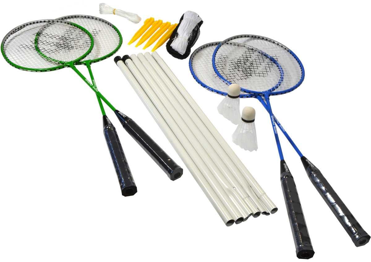 Badminton zestaw: 4 Rakietki, 2 lotki. siatka stelaż odciągi torba