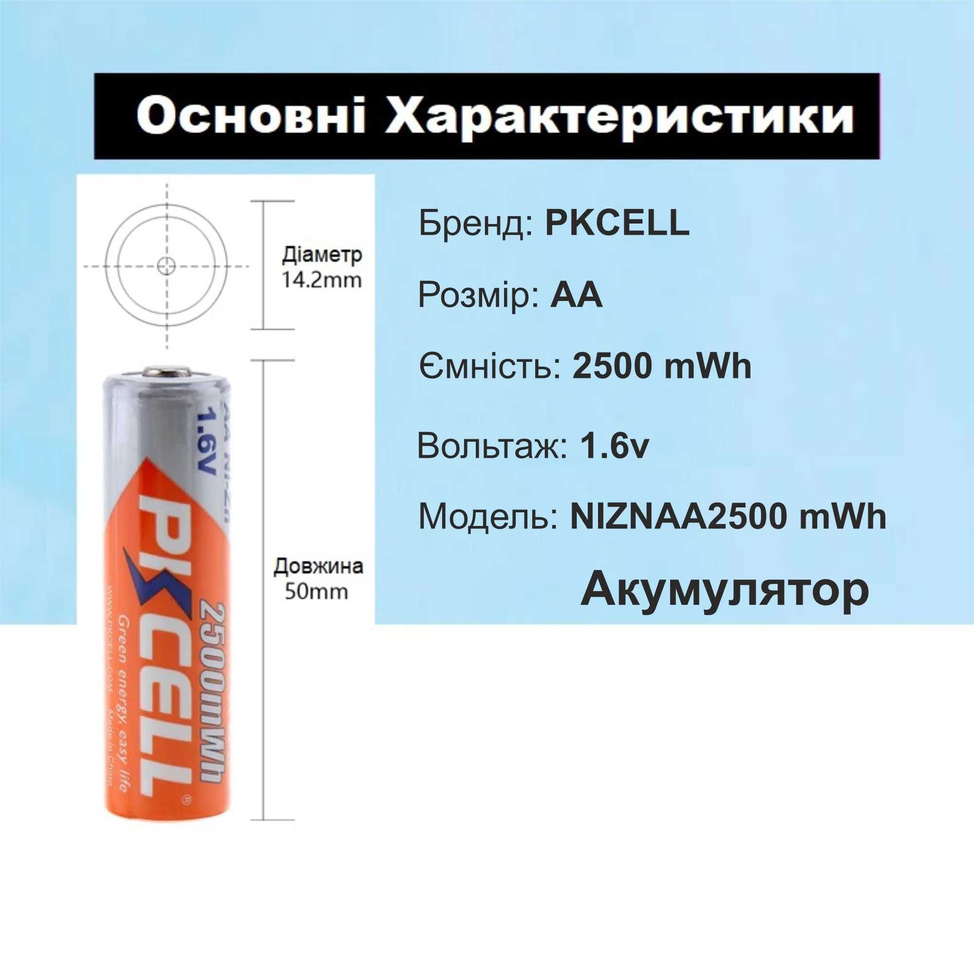 PKCELL Ni-Zn AA 2500mWh Нікель-цинковий акумулятор пальчик