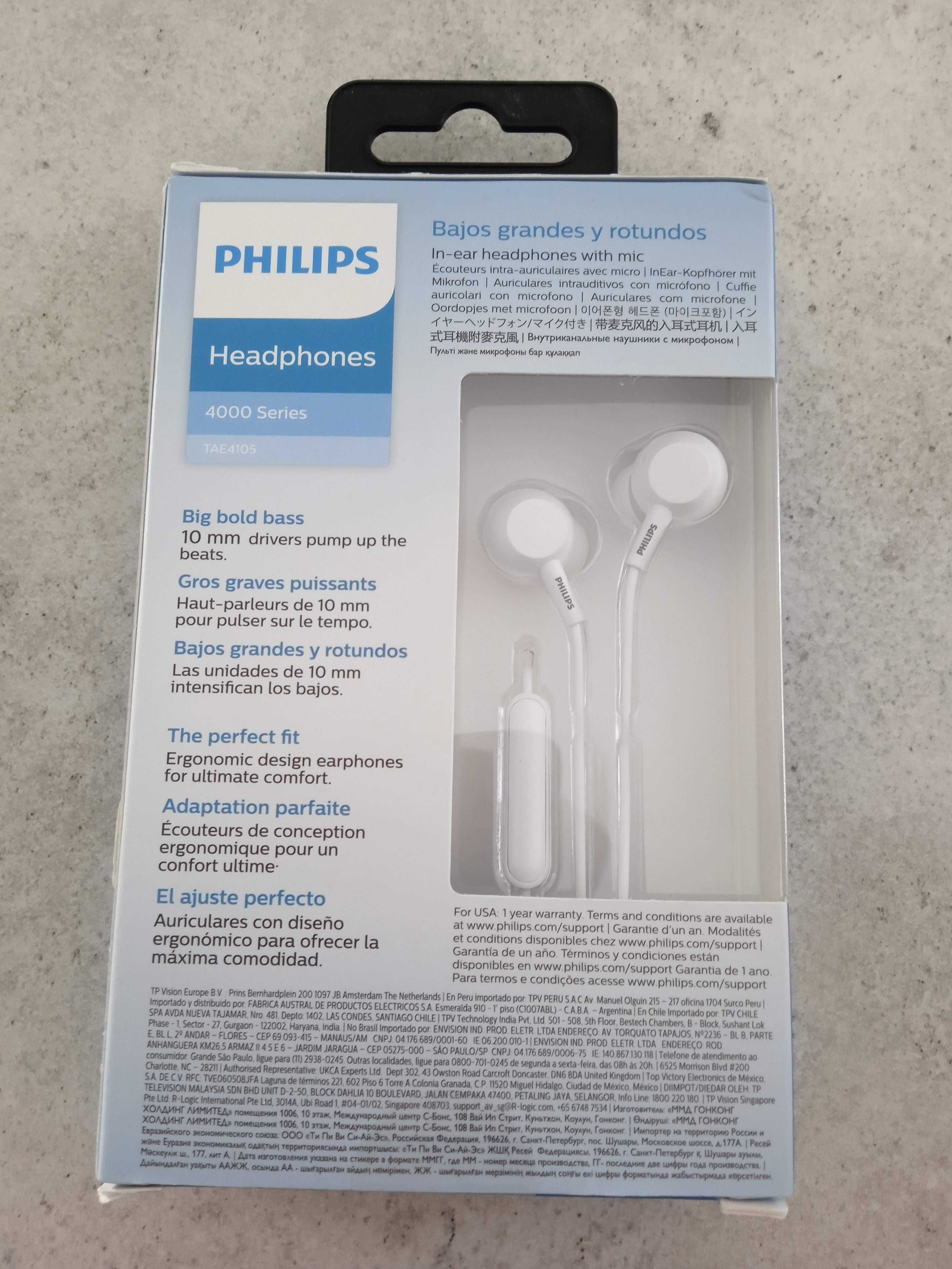 Słuchawki przewodowe douszne Philips TAE4105 białe nowe