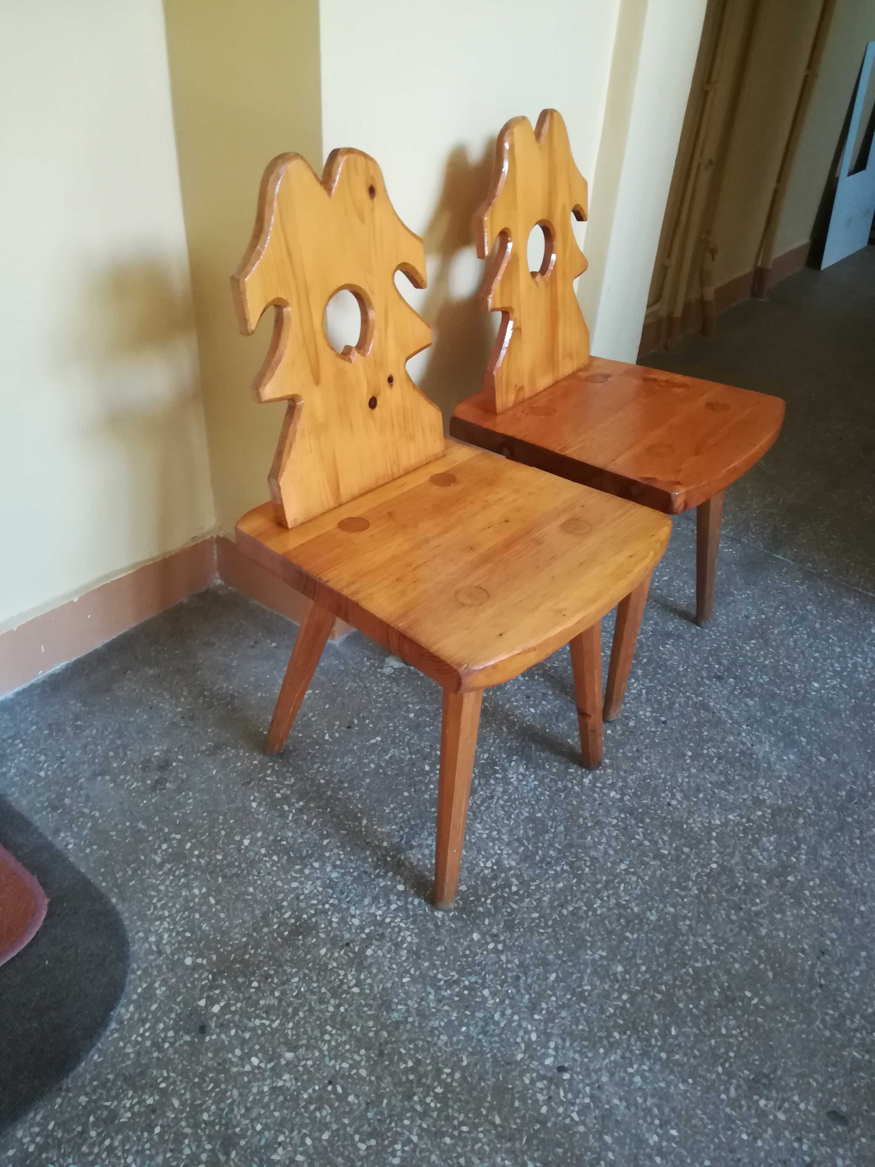 3 kolekcjonerskie Krzesła drewniane -rękodzieło ludowe PRL/ Okazja