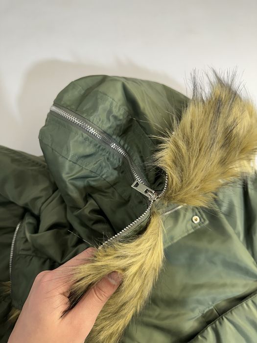 MA-1 бомбер дутый с мехом куртка alpha industries хаки зелений мех fur