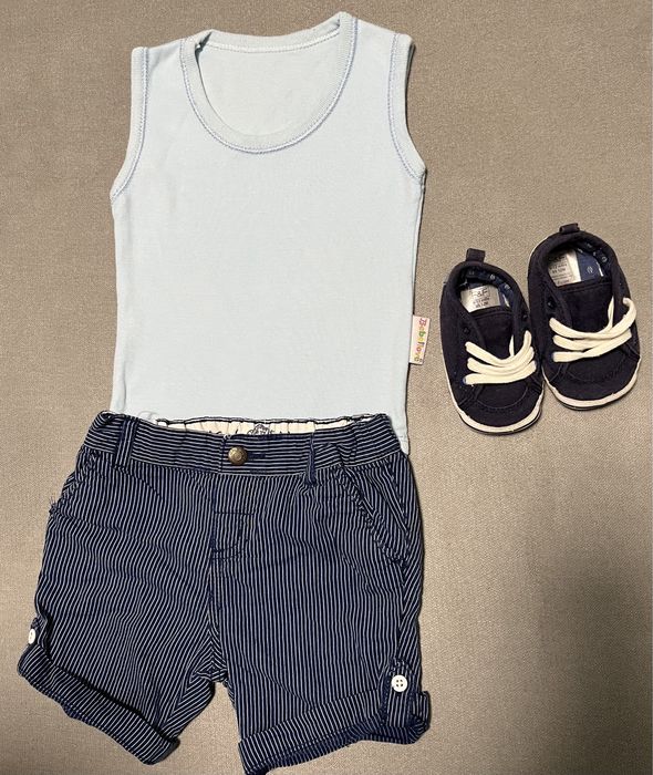 Zestaw body,spodenki Baby Club i tenisówki F&F r.74