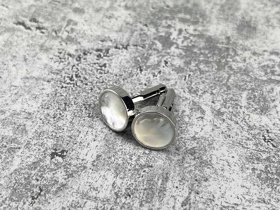 Srebrne spinki prawdziwą perłą mother of pearl zapinki koszulowe ślub