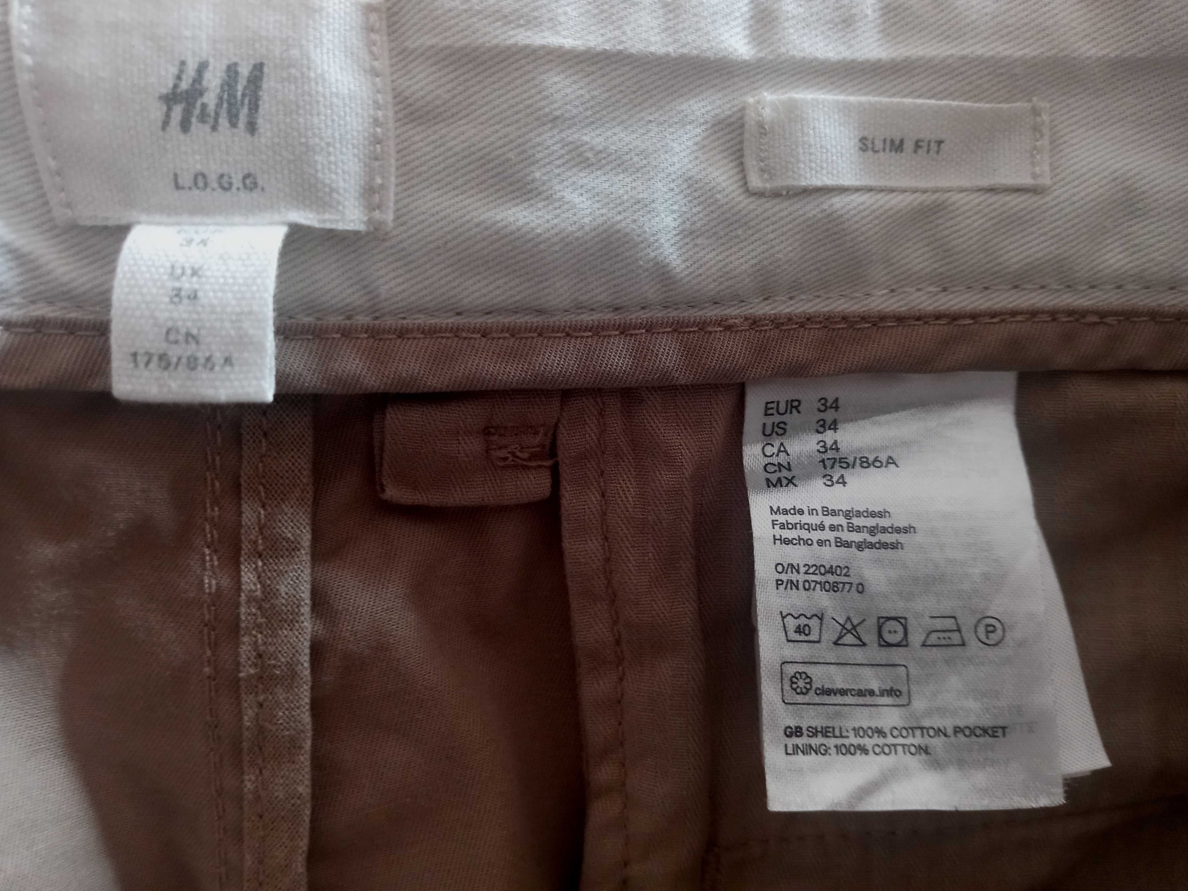 H&M L.O.G.G. beżowe spodnie chinosy camel slim fit 34