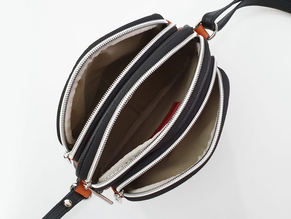 VERA PELLE torebka skórzana listonoszka 3 komorowa V463 granatowa