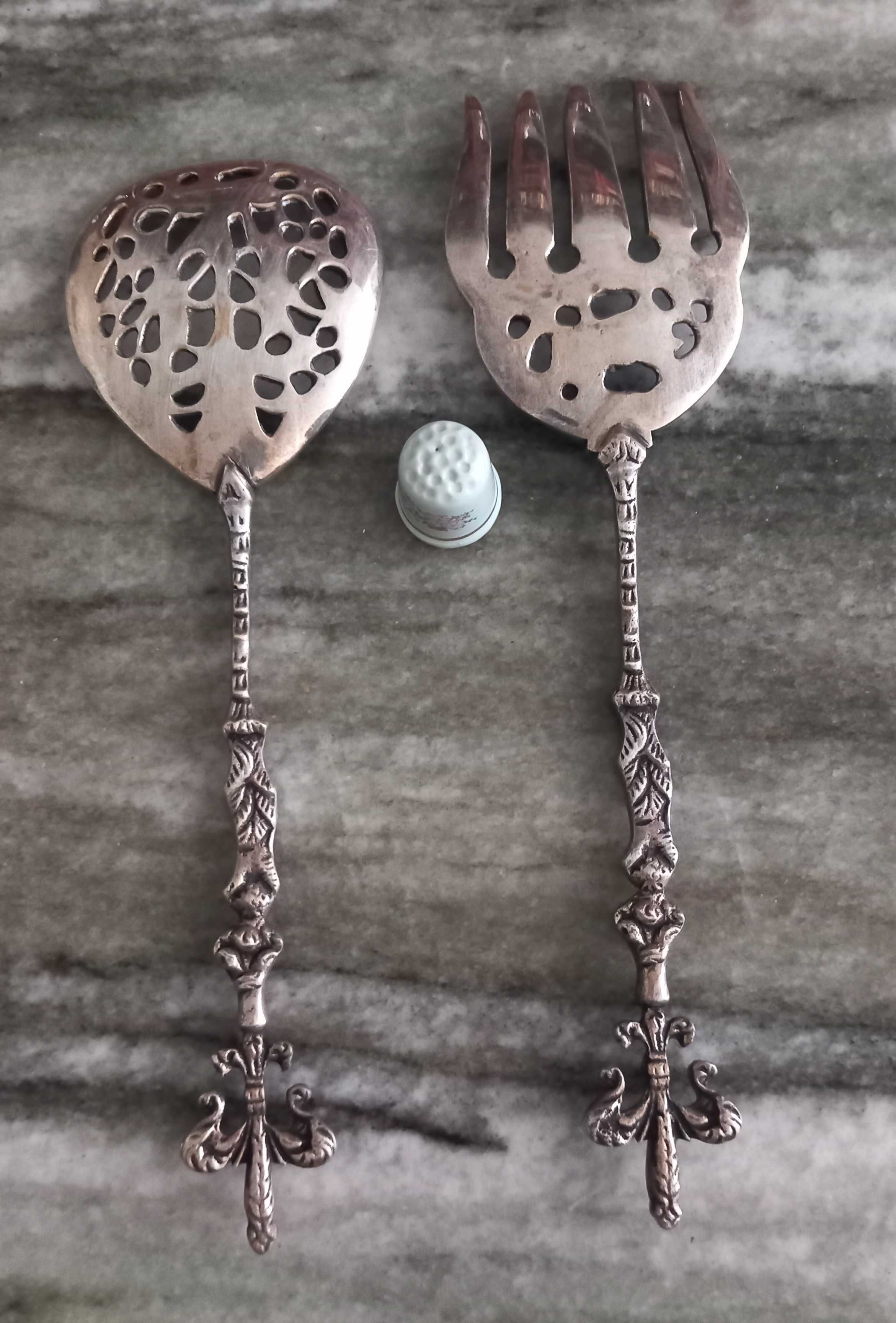 Conjunto de talheres vintage de servir salada, anos 60