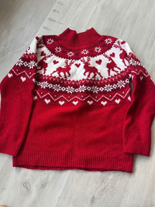 Sweter czerwony świąteczny dziewczęcy 146/152