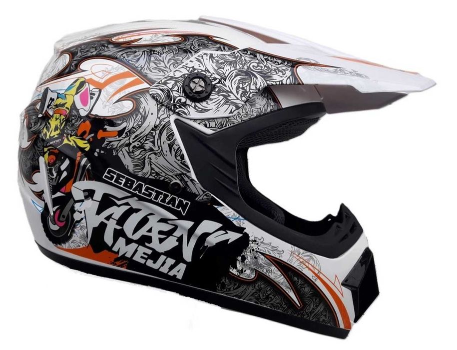 Мото шлем Fatan Pit Bike White gloss protection с очками в комплекте