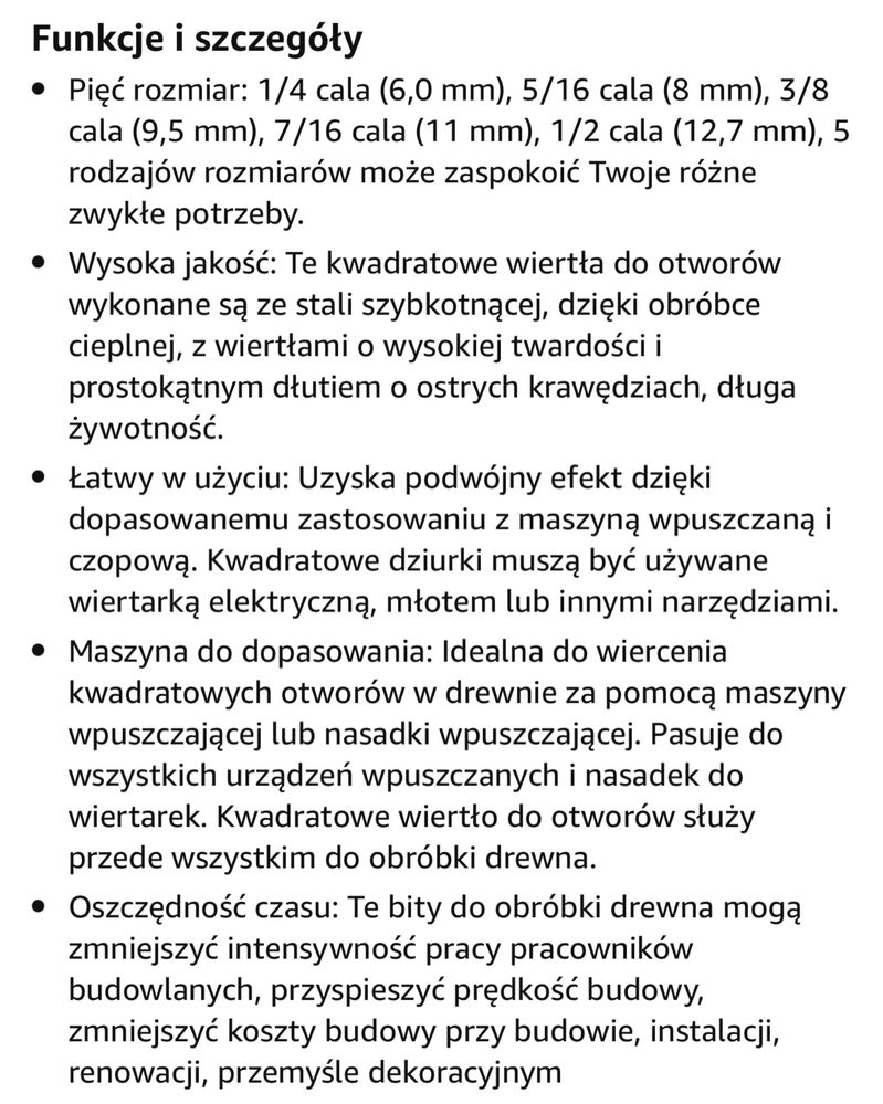 Zestawy wierteł do otworów kwadratowych