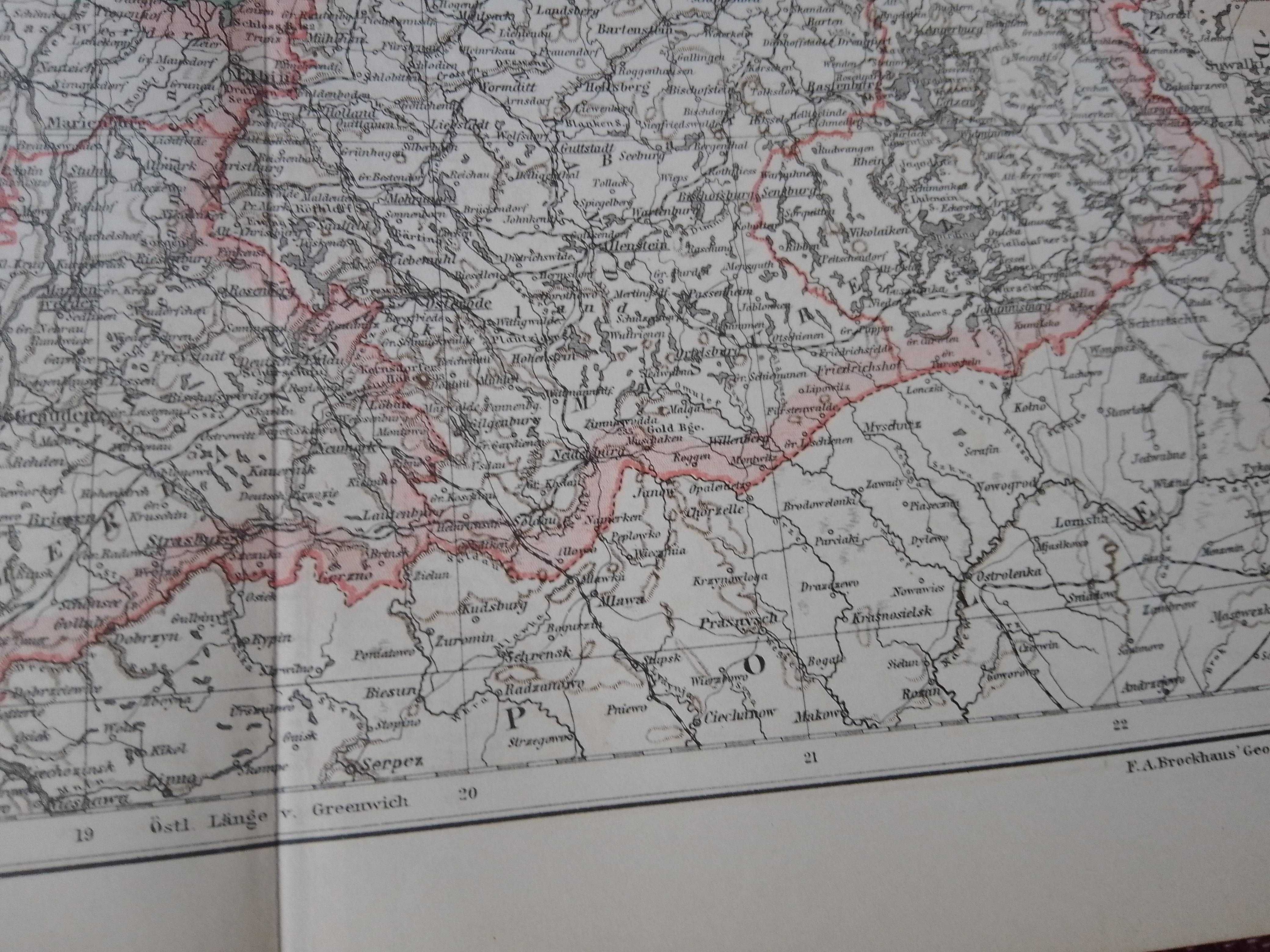 Prusy Wschodnie i Zachodnie  oryginalna XX . mapa do aranżacji