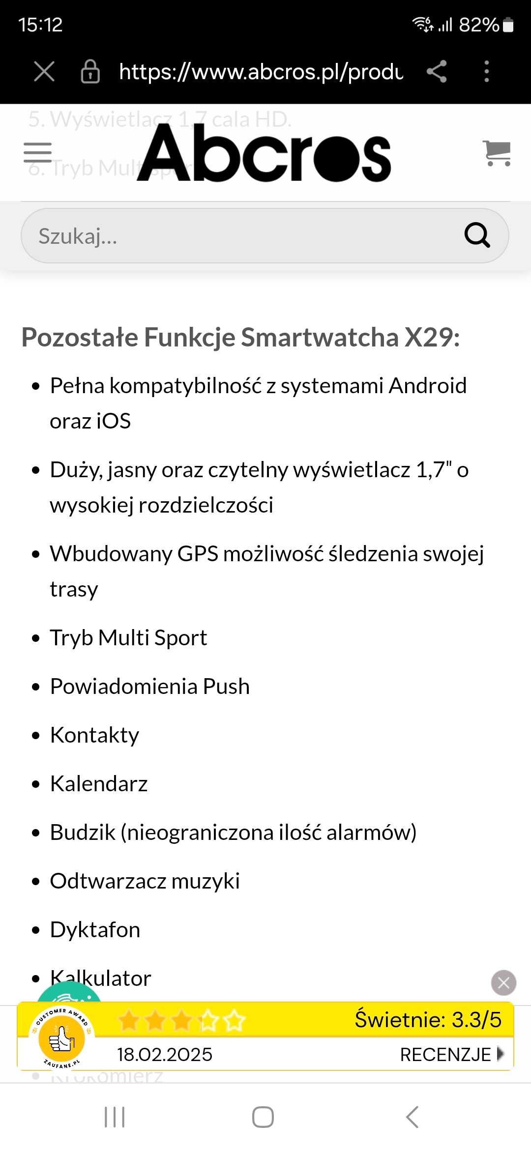 Zegarek RoHS smartwatch x29