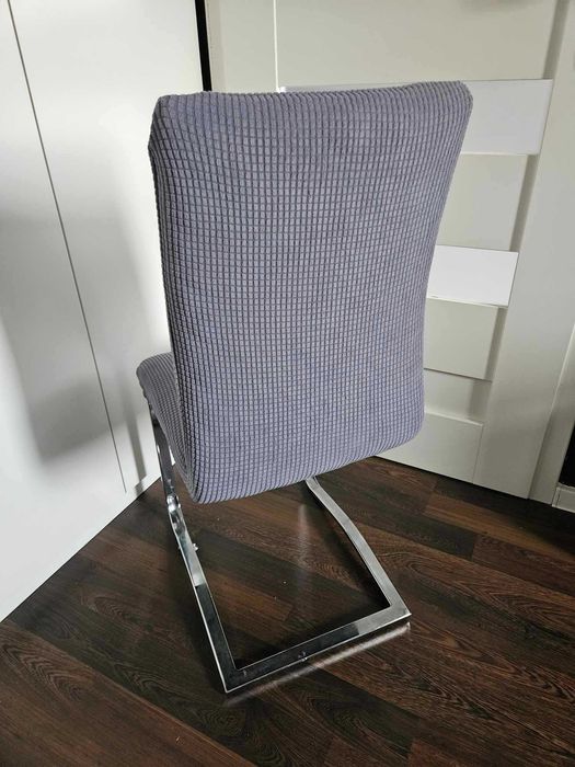 Pokrowce na krzesła 4 szt komplet szare żakardowe kratka