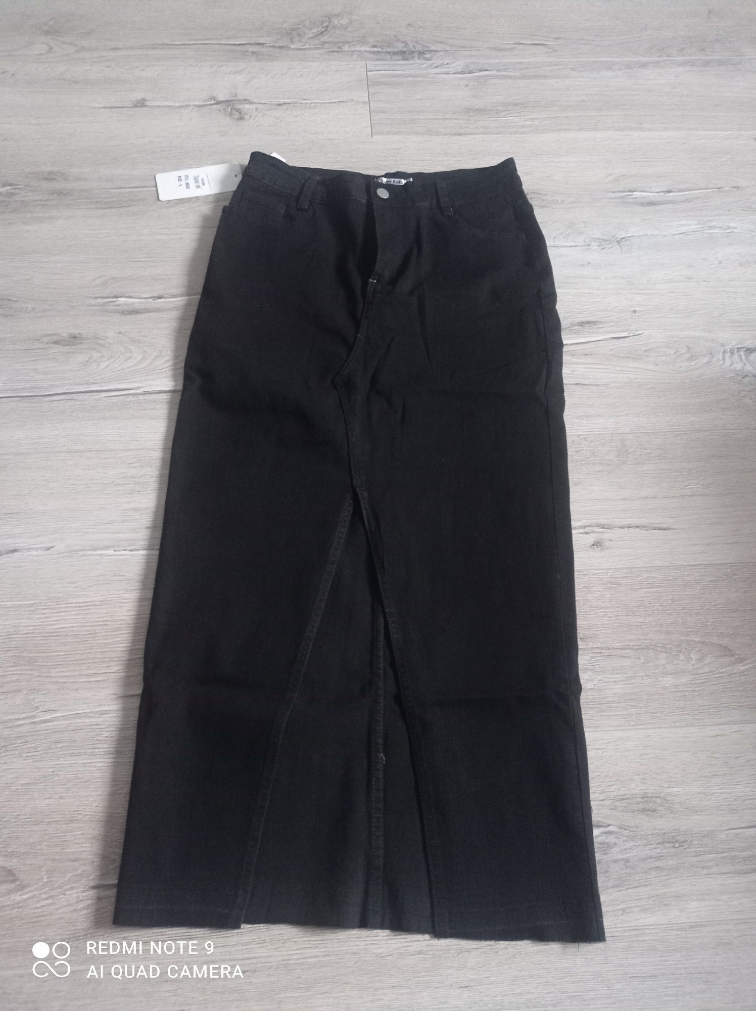 Spódnica midi z rozcięciem jeans elastyczny czarna