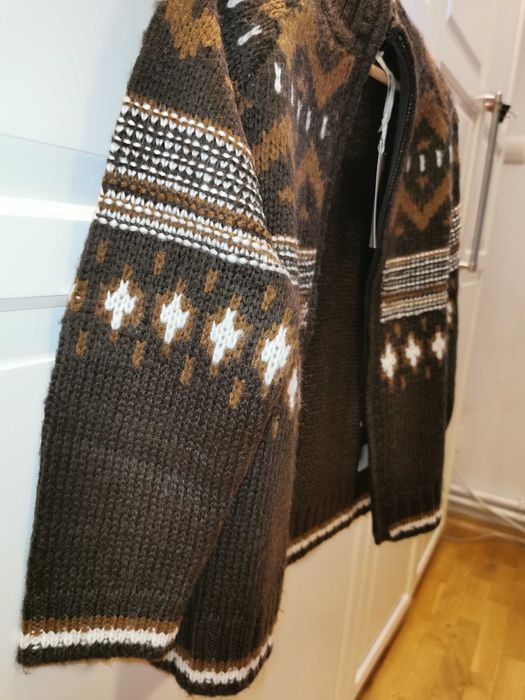 Ciepły sweter golf zapinany rozpinany 140 138 góralski vintage retro