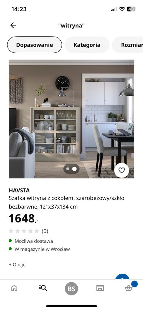 Ikea Havsta szafka, witryna z cokolem popielata- szara