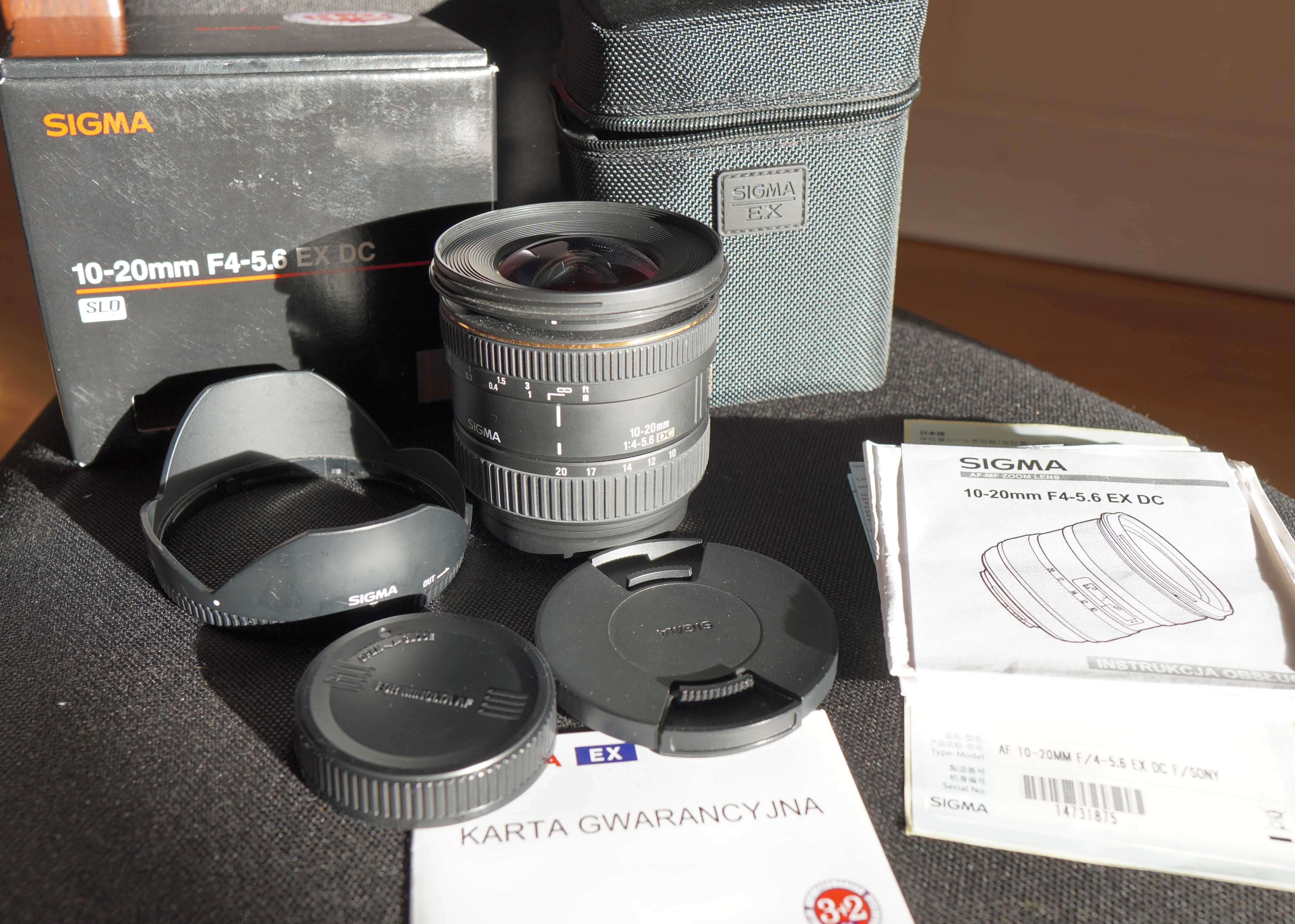SUPER Obiektyw Sigma 10-20mm f/4-5.6 EX DC Sony A/Minolta - KOMPLET!!!