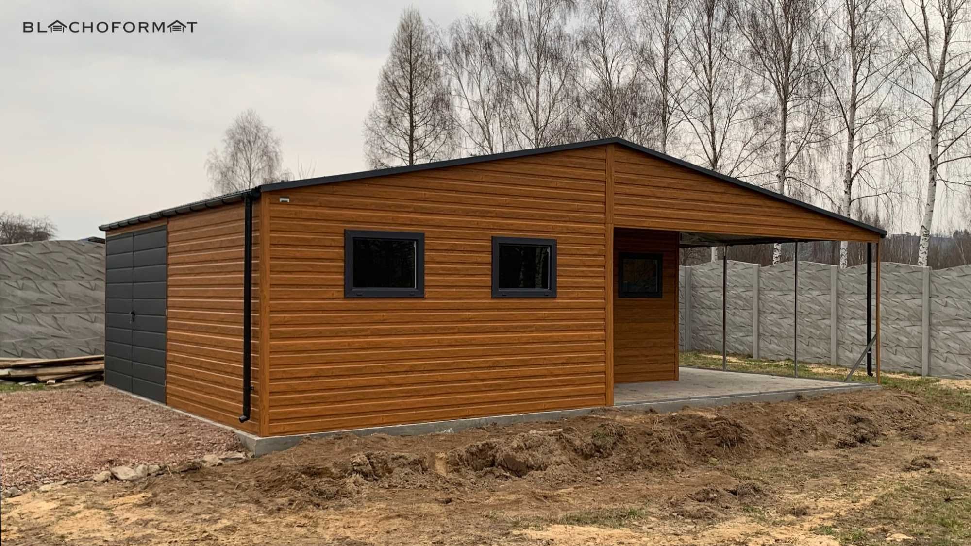 Garaż blaszany 6x6 z wnęką 3x3 z profila zamkniętego ocynkowanego