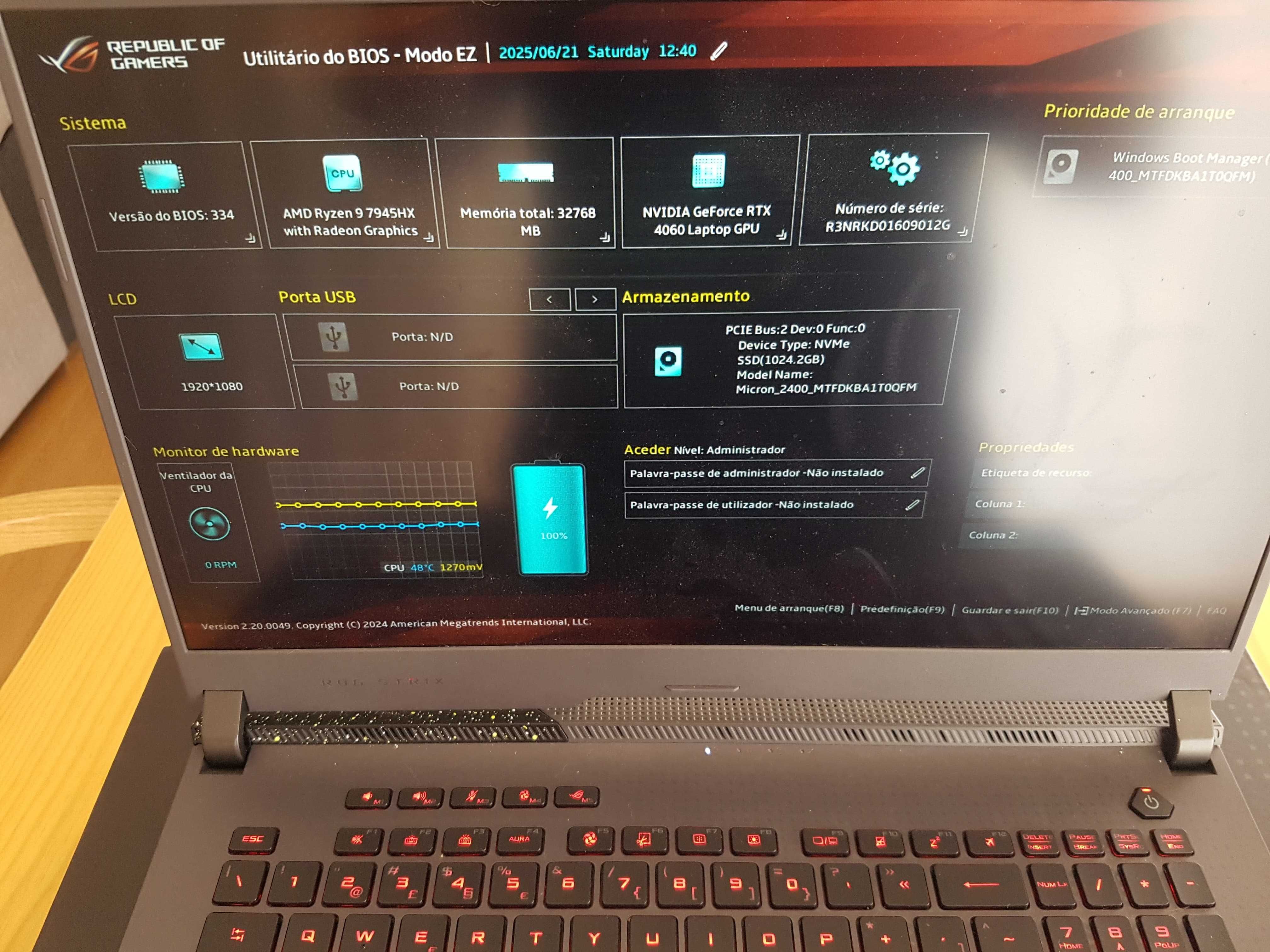 Asus ROG Strix G713P Ryzen 9 7045HX 1TB SSD 32GB rtx4060 8GB garantia