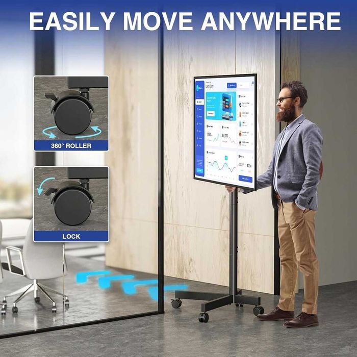 Stojak TV 23–55" mobilny, 40 kg, obrót kół, reg WYS 400x400 mm BRAKI