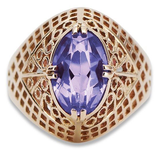 14k 585 złoty Rosyjski pierścionek z różowego złota z Aleksandrytem030