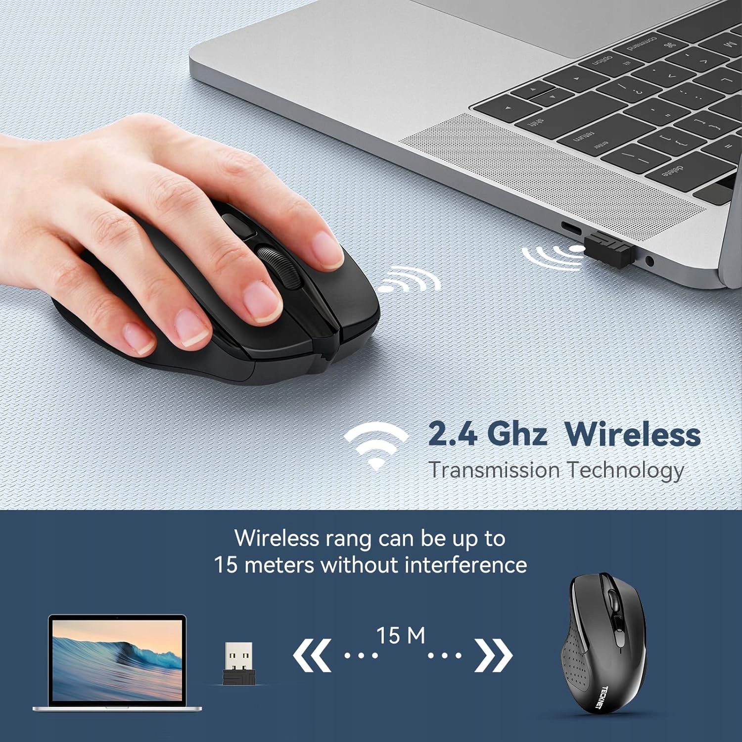 Mysz Bezprzewodowa Do Komputera 2600DPI USB 2.4Ghz Czarna