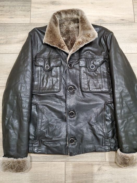 Мужская кожаная дубленка натуральный мех