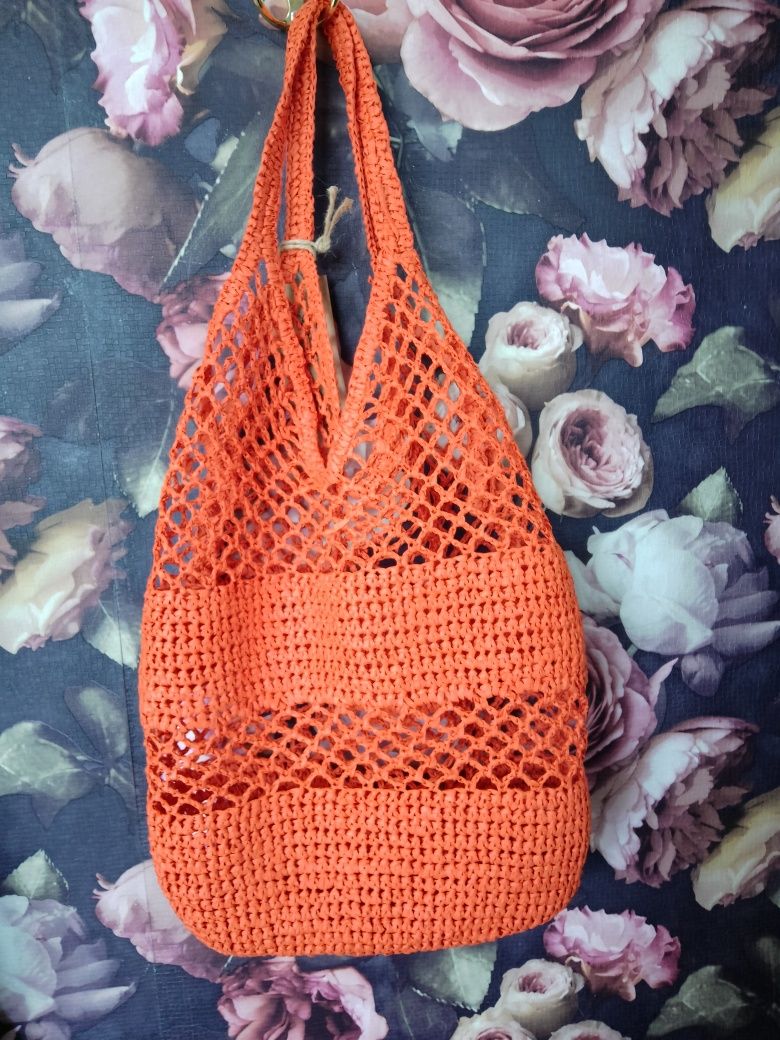 Torba pleciona plażowa Boho pomarańcz