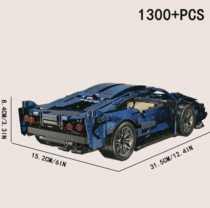Контсруктор 1300 деталей спортивна машинка 32*15см lego technic синя