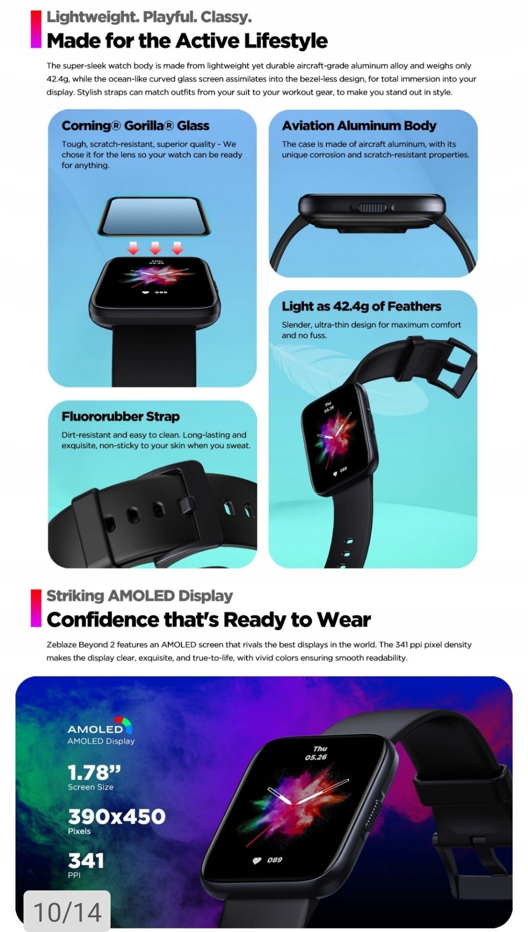 SmatWatch Ekran AMOLED. Zeblaze Beyond 2 do Apple IOS i Android, GPS