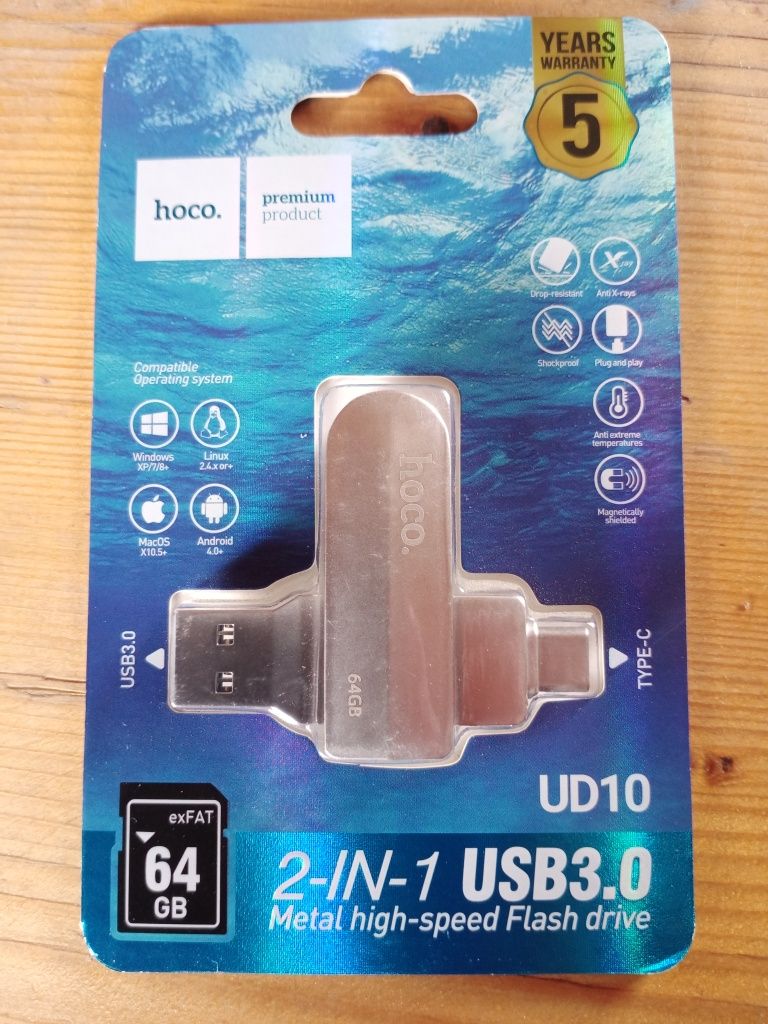 USB Флешка Hoco UD10 2in1 USB 3.0 Type-C 64GB сріблястий
