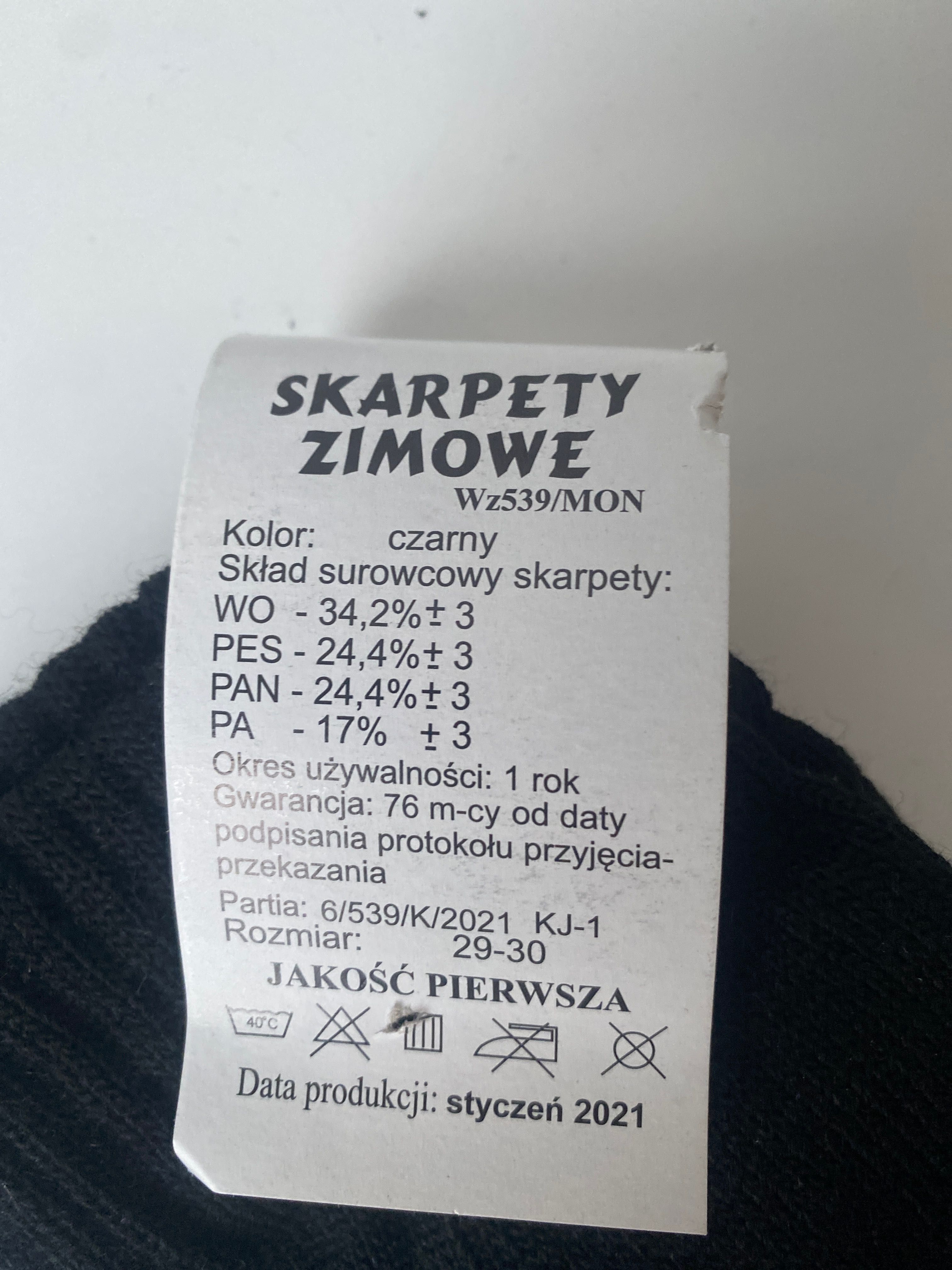 Skarpety zimowe wz 538 rozmiar 29-30