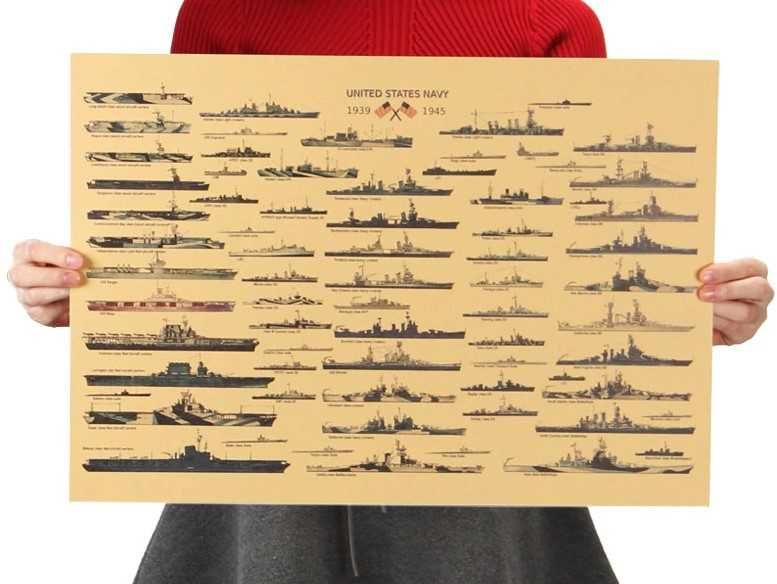 Plakat Okręty Marynarka Wojenna USA II Wojna Światowa 51x36cm