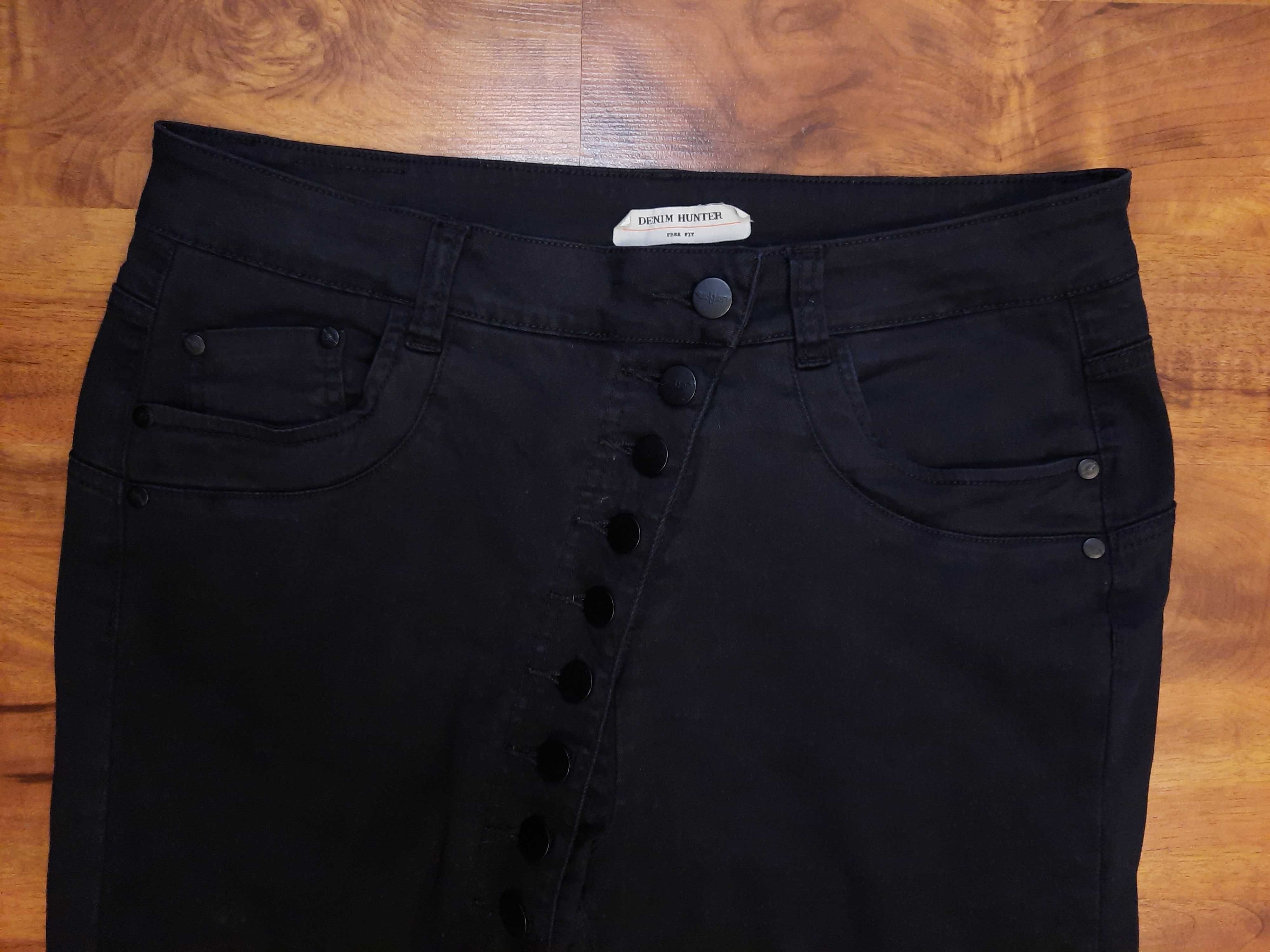 Spodnie jeansowe czarne z guzikami jeans stretch Denim Hunter W29 30 S