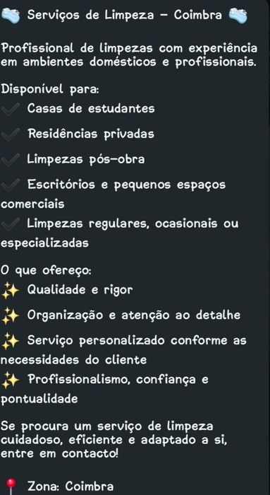 Limpezas serviços domésticos 7.5€  8€