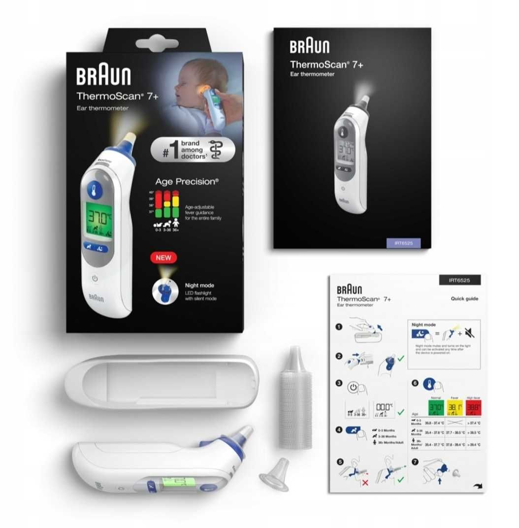 MEGA !!! TERMOMETR DOUSZNY Braun ThermoScan 7+(IRT6525)