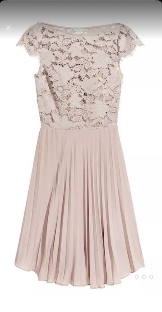 Пудровое розовое платье с гипюром h&m xs s 36