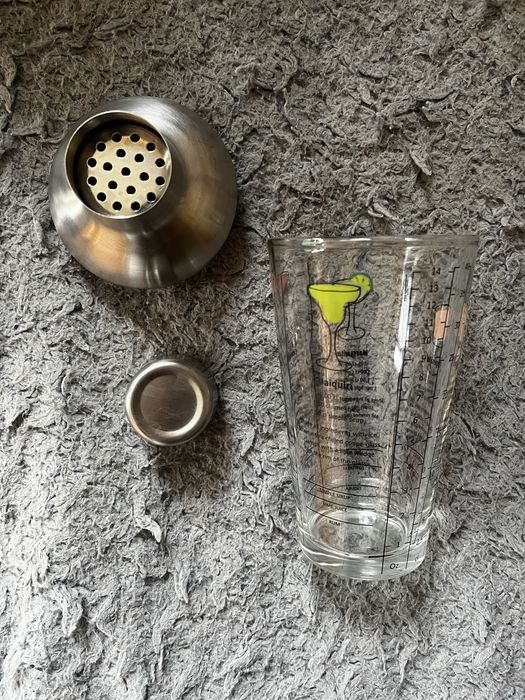 Shaker barmański, szklany, miarka, prezent  drinki