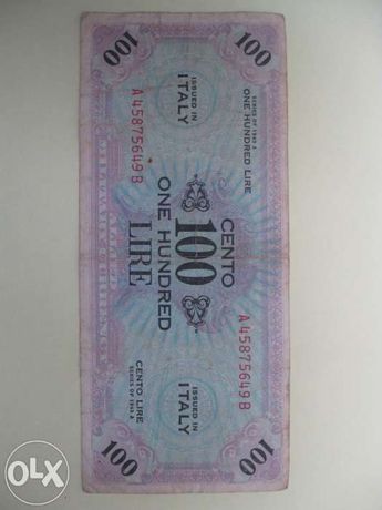 100 Lire - Allied Military Currency - Nota de colecção - 1943 - 2ª Gra