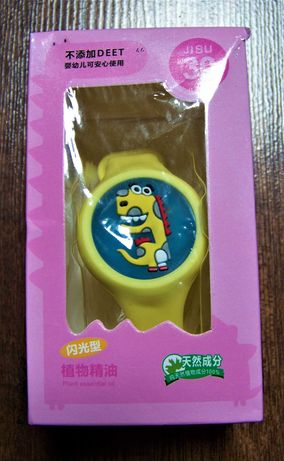 Opaska zegarek na komary dla dzieci olejki eteryczne żółty dinozaur