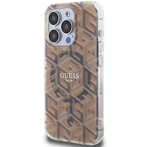 Etui Guess IML GCube MagSafe na iPhone 15 Pro Max - brązowe