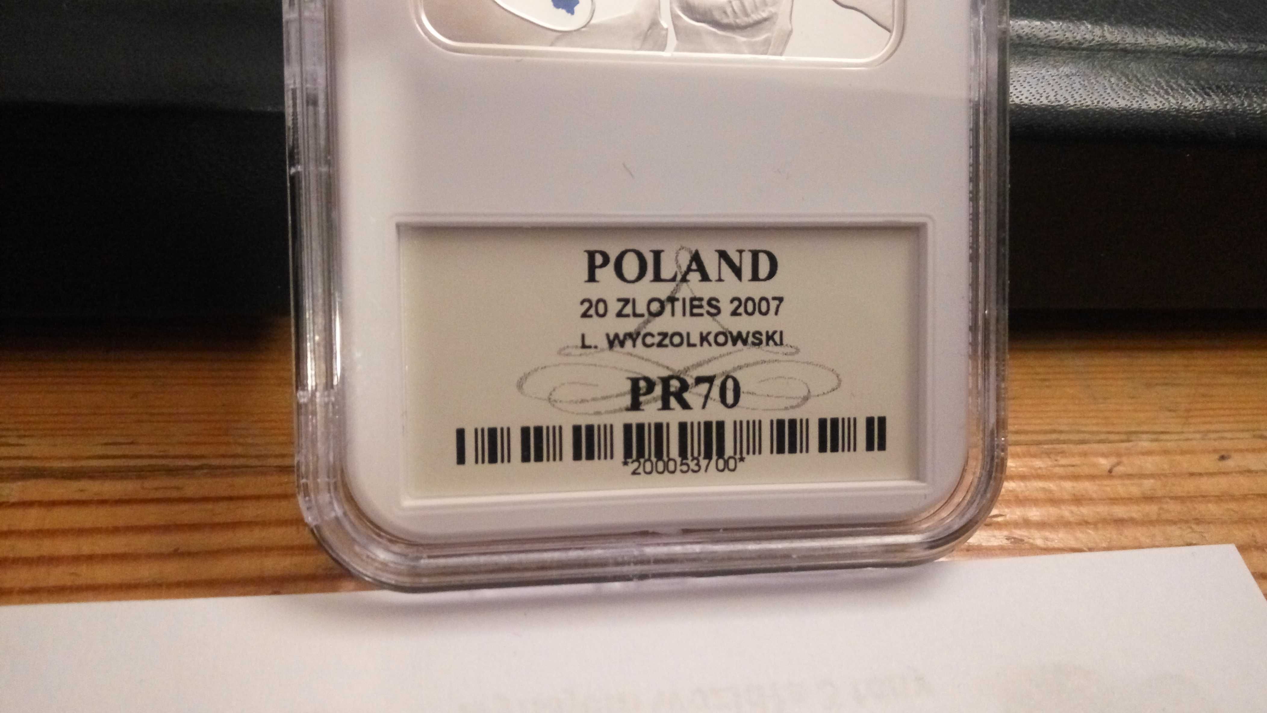Moneta srebro 20 zł, klipa, Leon Wyczółkowski, 2007, Grading PR70