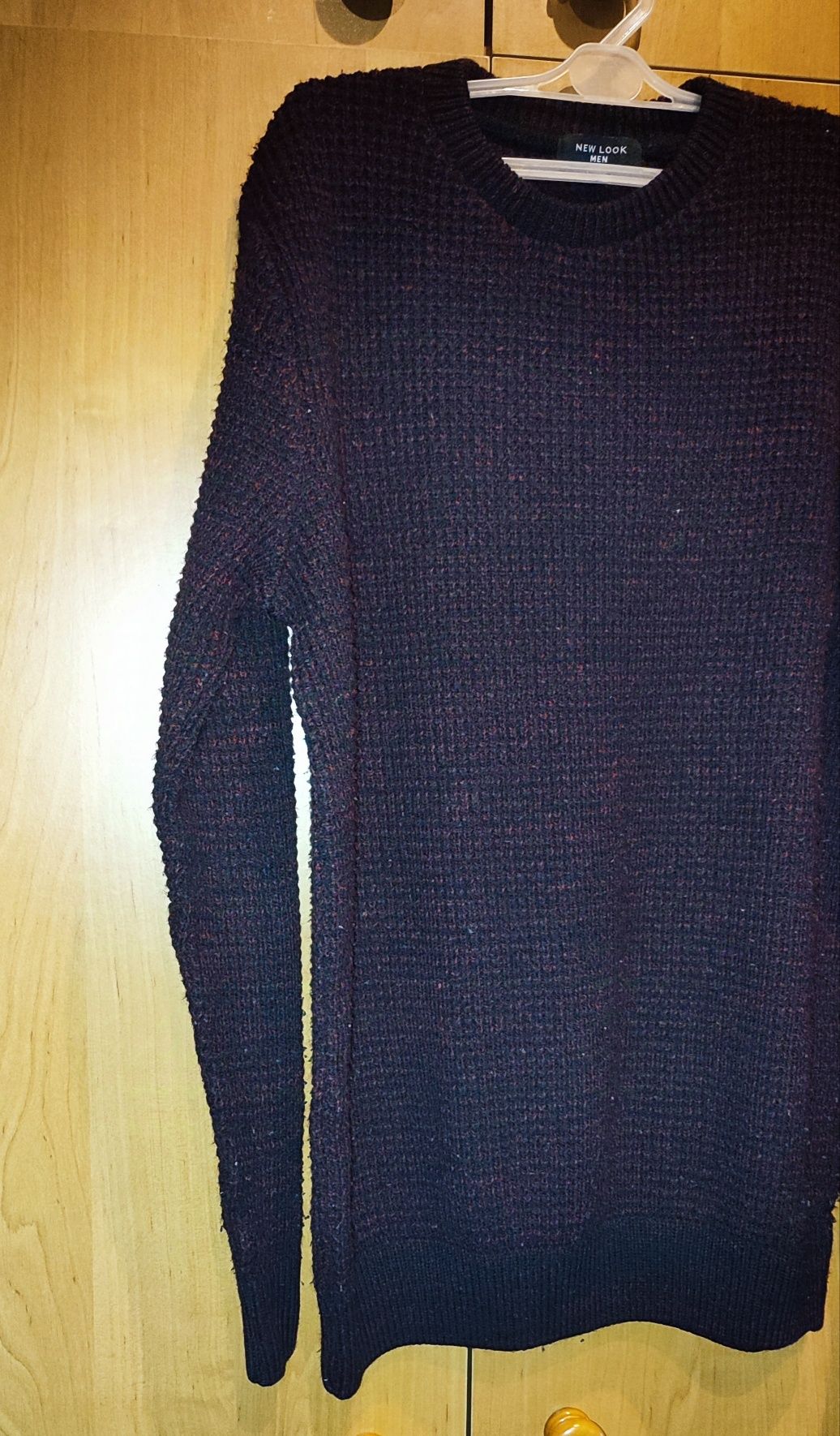 New Look Men Sweter męski czarno-bordowy r.S