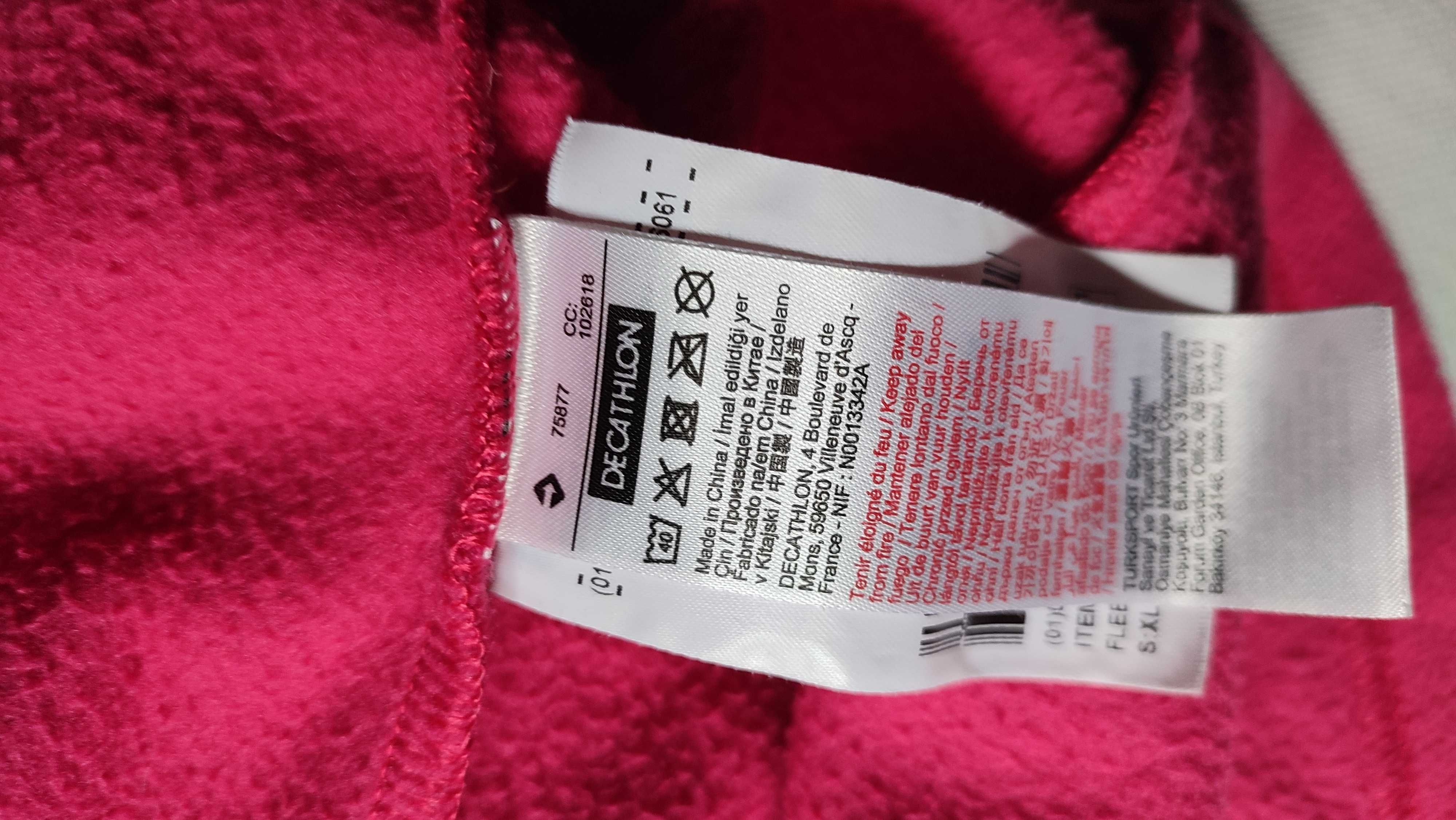 Bluza damska polarowa różowa z długim rękawem dekolt na zamek stójka