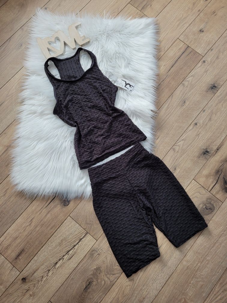 Czarny konplet sportowy top I kolarki s/m