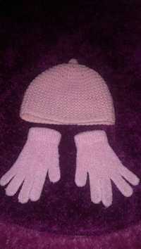 Różowa czapka i rękawiczki Vintage