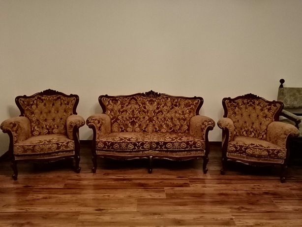 antyki-przepiękny komplet kanapa i 2  fotele w stylu ludwikowskim