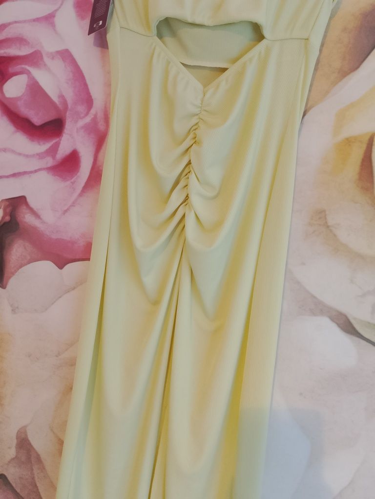Sukienka tuba midi maxi prążek bananowa żółta sexi XS S M nowa